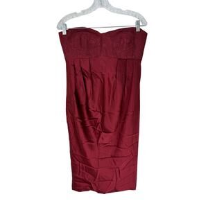 Miguelina Strapless Red Textured Silk Blend Formal Cocktail Dress Size Medium